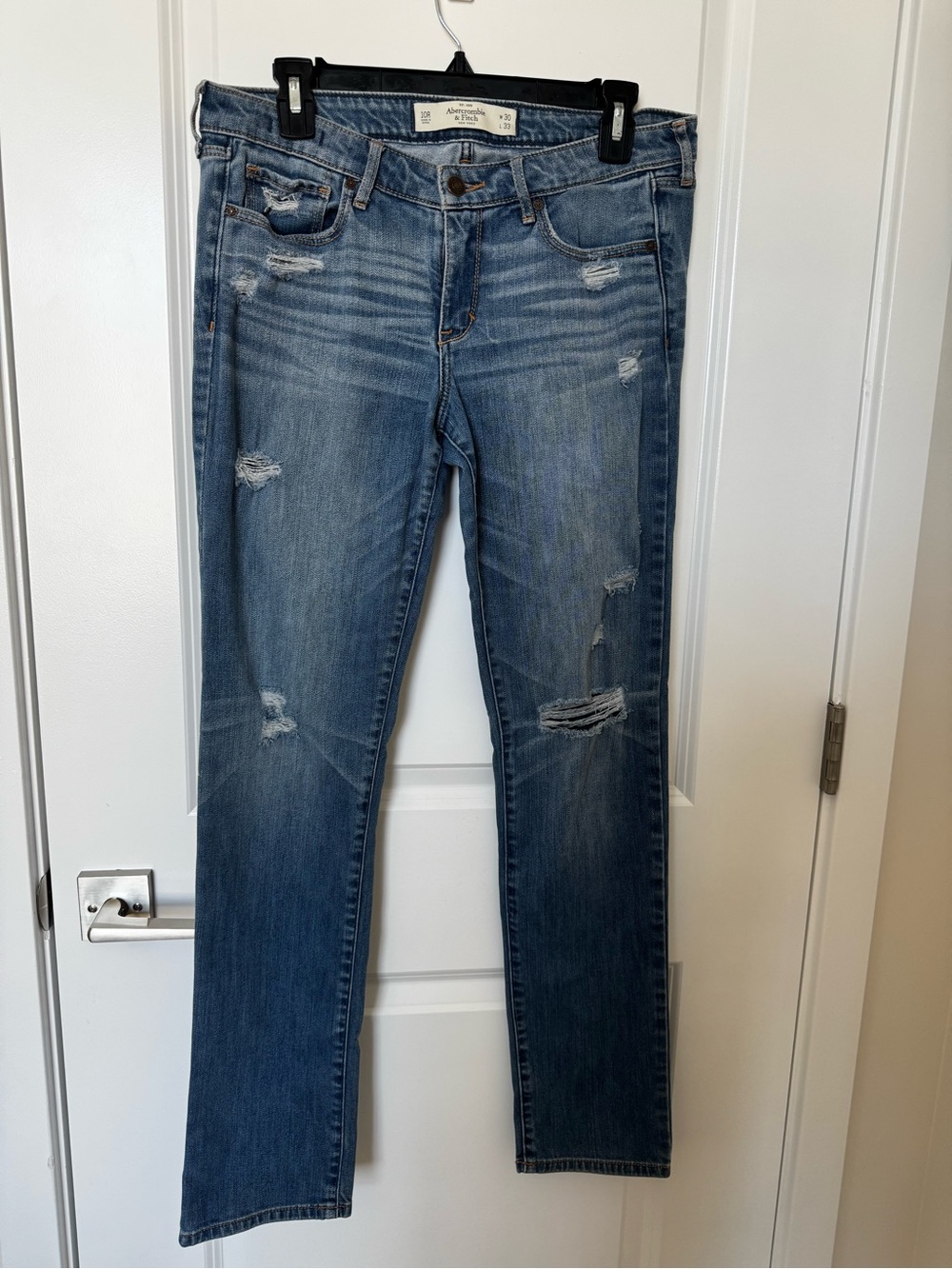 Abercrombie & Fitch Distressed Straight-Leg Jeans - Medium Blue